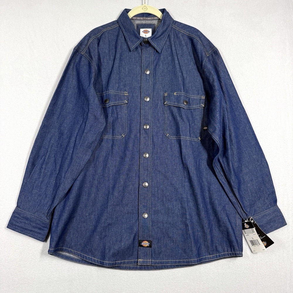 Dickies Denim Welder Shirt Men Large Long Sleeve Metal Snap Welding Workwear NWT